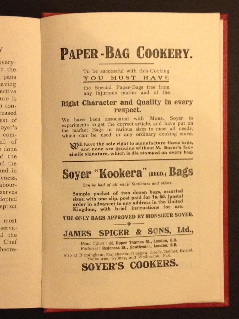 A page of Paper-Bag Cooking, which says that "to be successful with this cooking, you must have the special paper-bags free from any injurious matter and of the right character and quality in every respect."