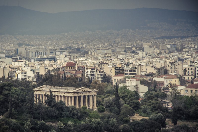 The skyline of Athens, Greece.
