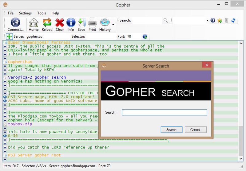 A Gopher web search.
