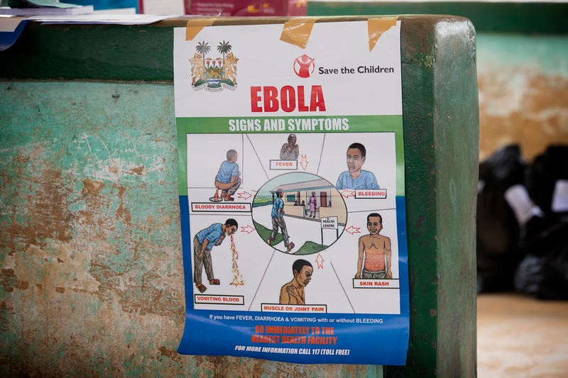 A poster showing the signs and symptoms of Ebola infection.