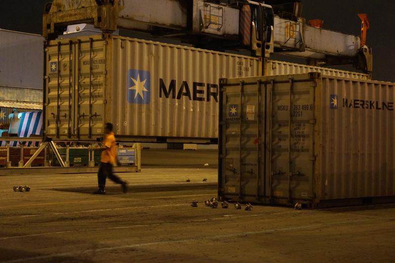 Containers on the tarmac at the port.