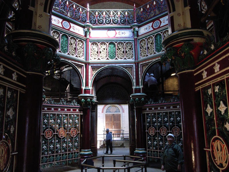 The bright multi-colored interior of the pumping station.
