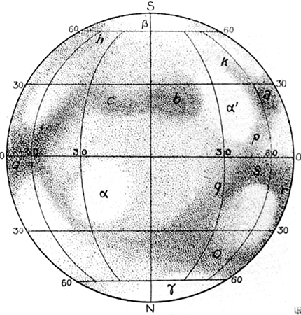 The first drawing of Mercury shows a basic sphere with lines of latitude and longitude on it, as well as shading to indicate surface coloration. As the image improves, the surface becomes radically clearer, with even tiny craters becoming visible in the final photograph.