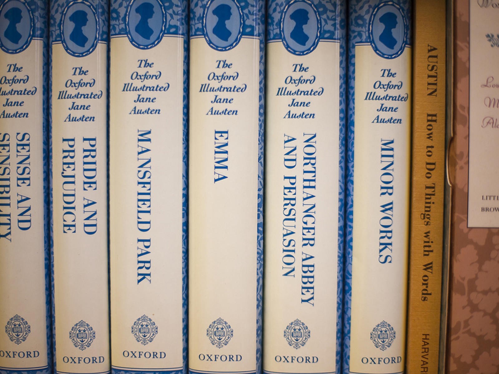 A set of illustrated Jane Austen novels.