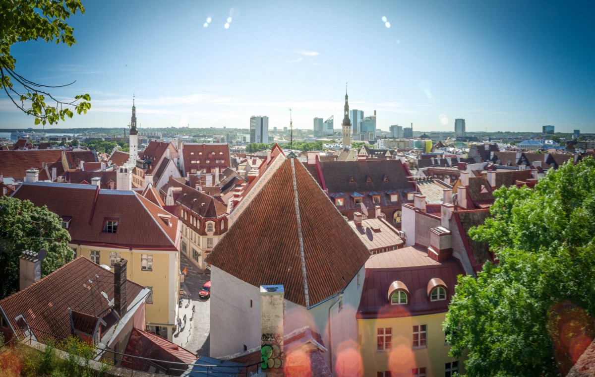 A view over the rooftops of Tallinn, Estonia, towards the city center.