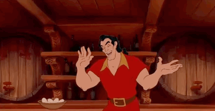 The Gaston character from Disney's Beauty and the Beast (the original, not the remake) eating a ridiculous number of eggs in one go.