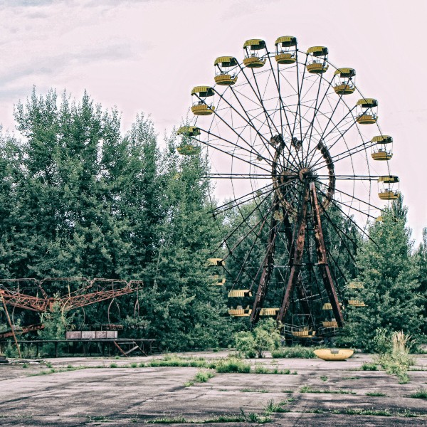 An abandoned ferris wheel.