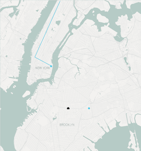 A map of power lines through New York City, to the writer's home in Brooklyn.