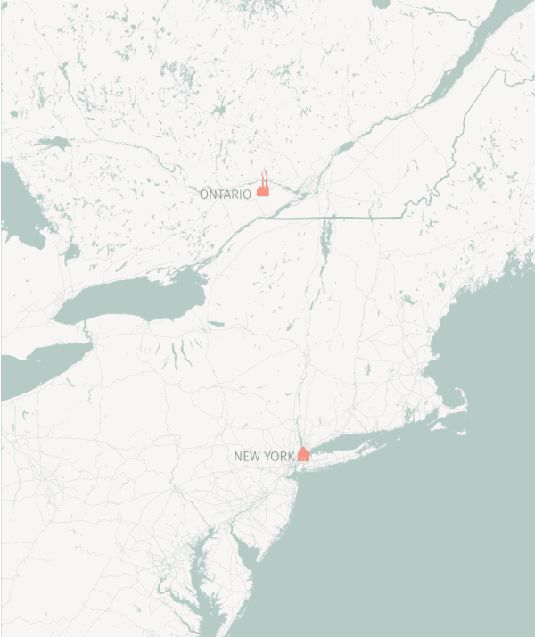 A map of where the electricity for the writer's home in NYC comes from, in Ontario.