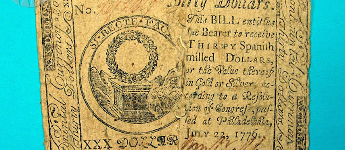 An old US banknote, dated 1776.