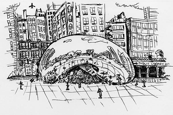 A sketch of the Cloud Gate in Chicago.