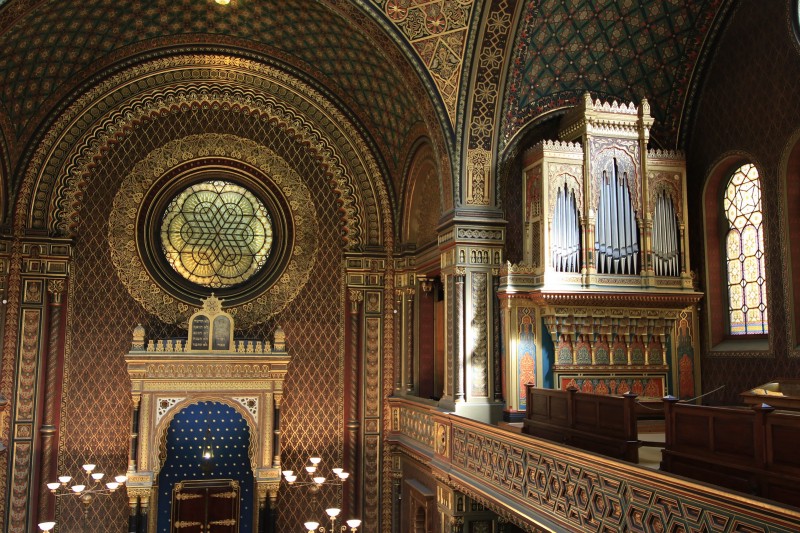 The interior of a synagogue.