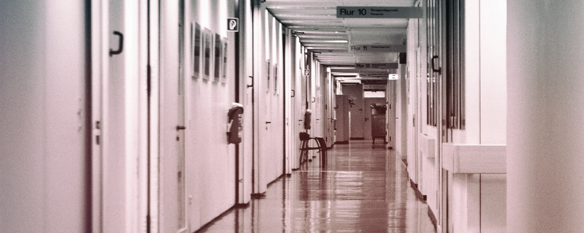 A corridor in a hospital.