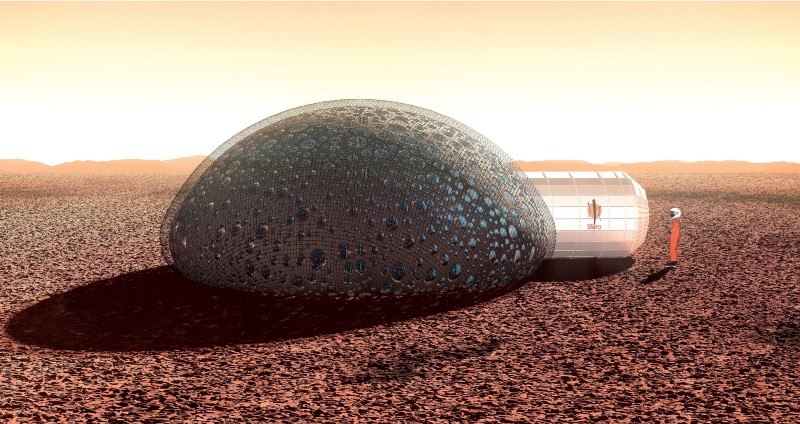 A CGI render of an igloo-shaped Mars building.