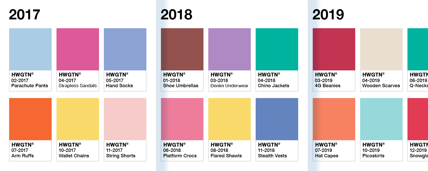 Pantene color swatches showing the defining colors of the years 2017-2019.