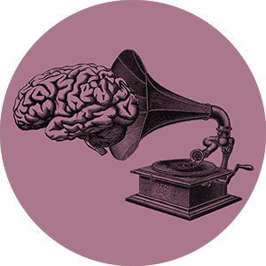 A brain coming out of a gramophone.