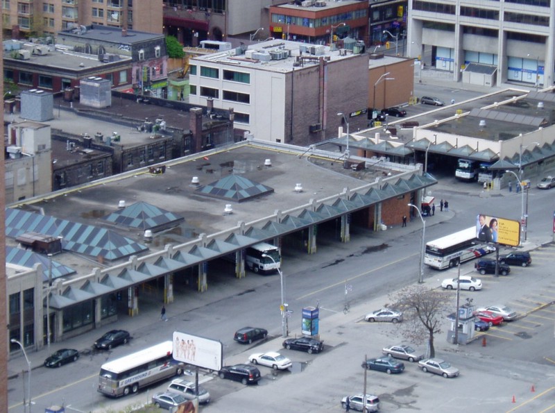 An aerial view of the Toronto coach terminal