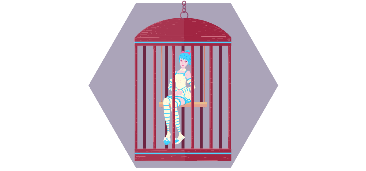 A figure in a cage