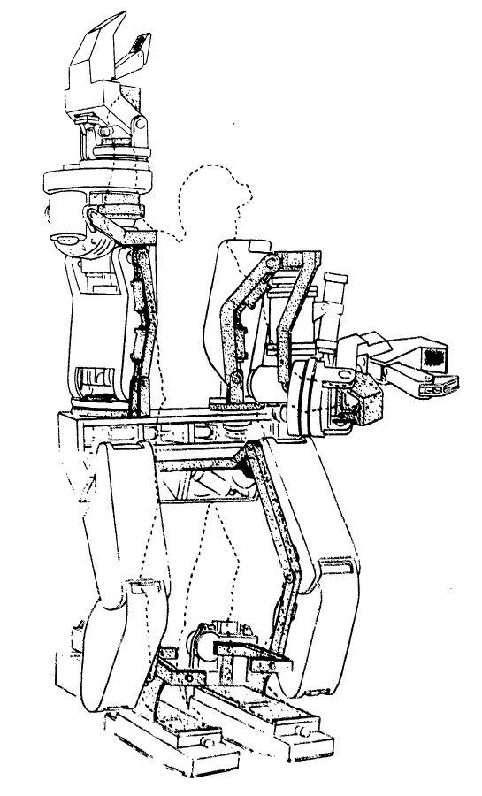 An illustration of a mechanized exosuit.