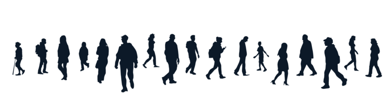 Long line of silhouetted figures