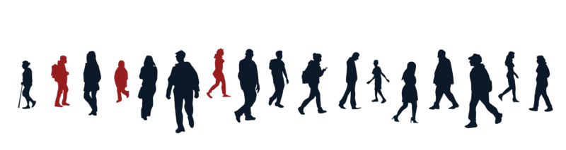Long line of silhouetted figures