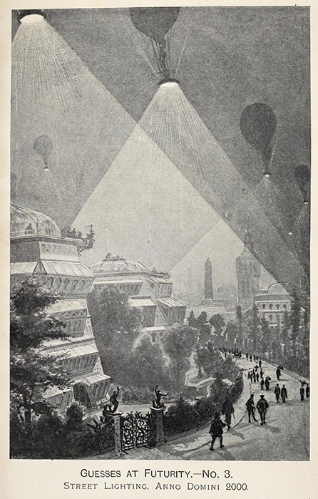 Speculative illustration featuring floating street lights