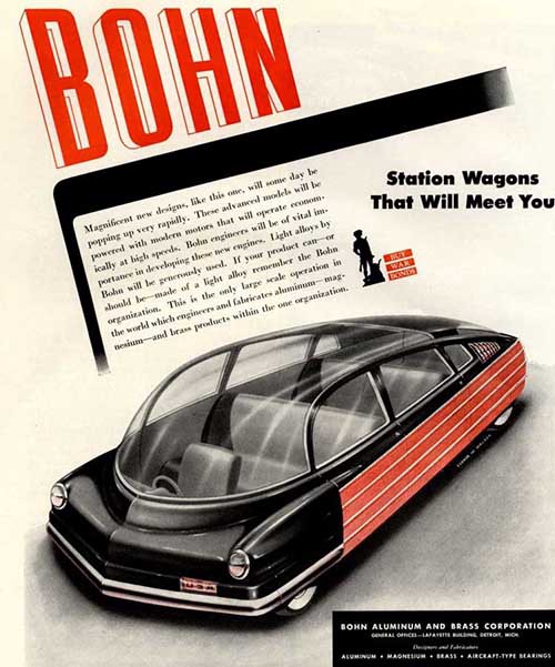 Advertisement for a glass-topped car of the future