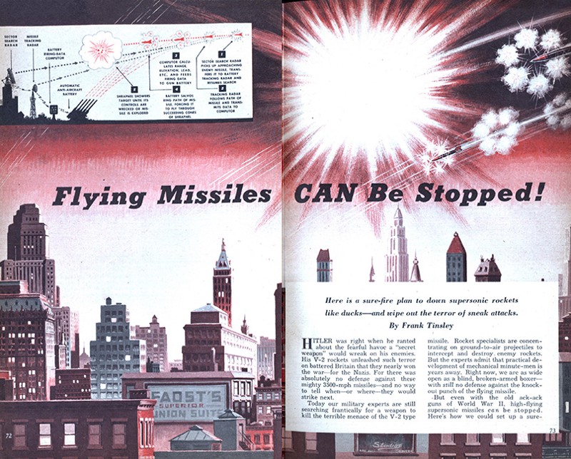 Magazine spread declaring "Flying Missiles CAN Be Stopped"