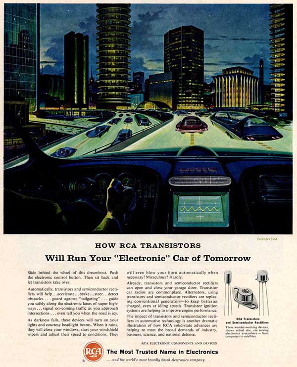 Advertisement for an electronic "car of tomorrow"