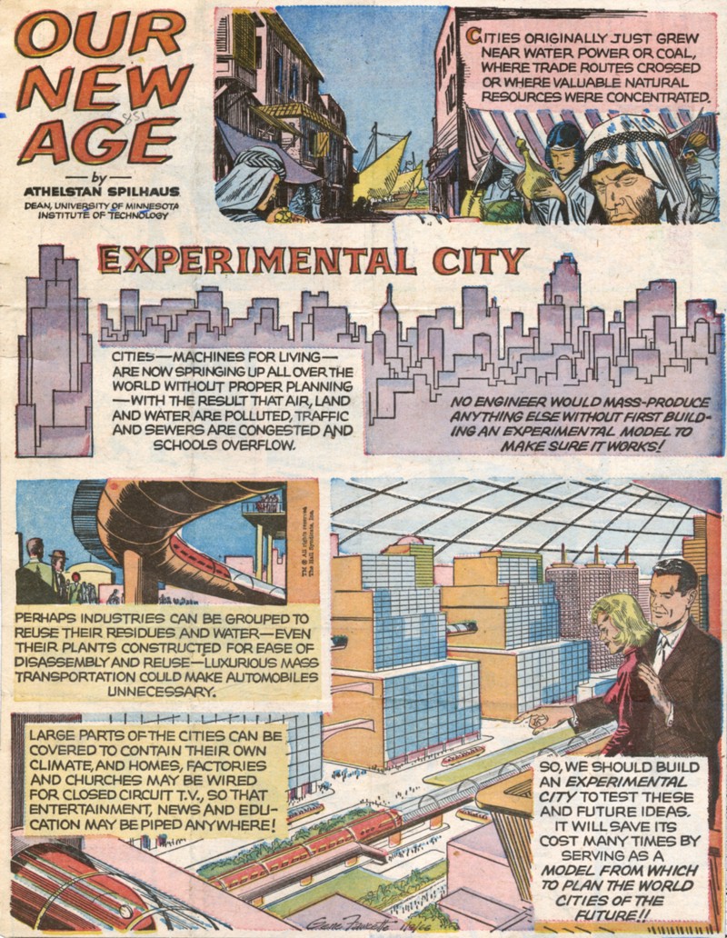 Comic strip from "Our New Age" series on the future city
