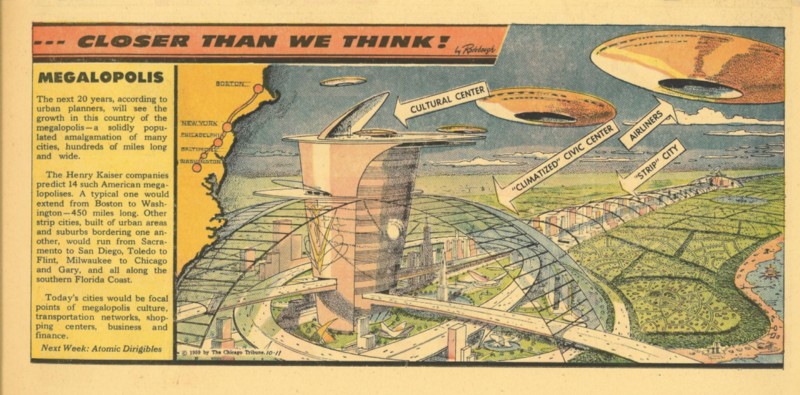 "Closer Than We Think" comic strip showing a "megalopolis"