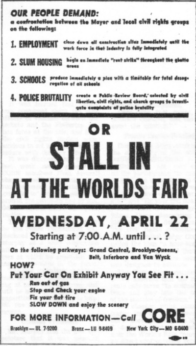 CORE flier of demands for the 1964 World's Fair