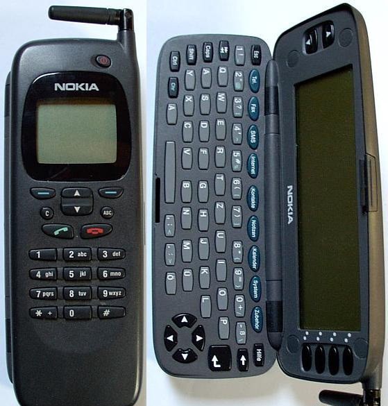 A Nokia phone, folded open to show a keyboard.