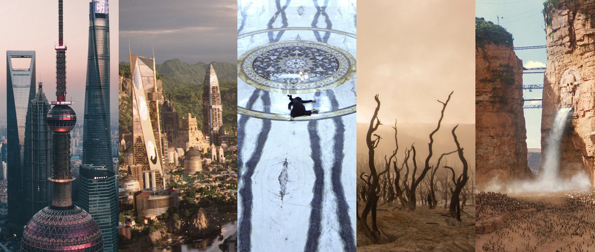 A collage of sci-fi worlds.