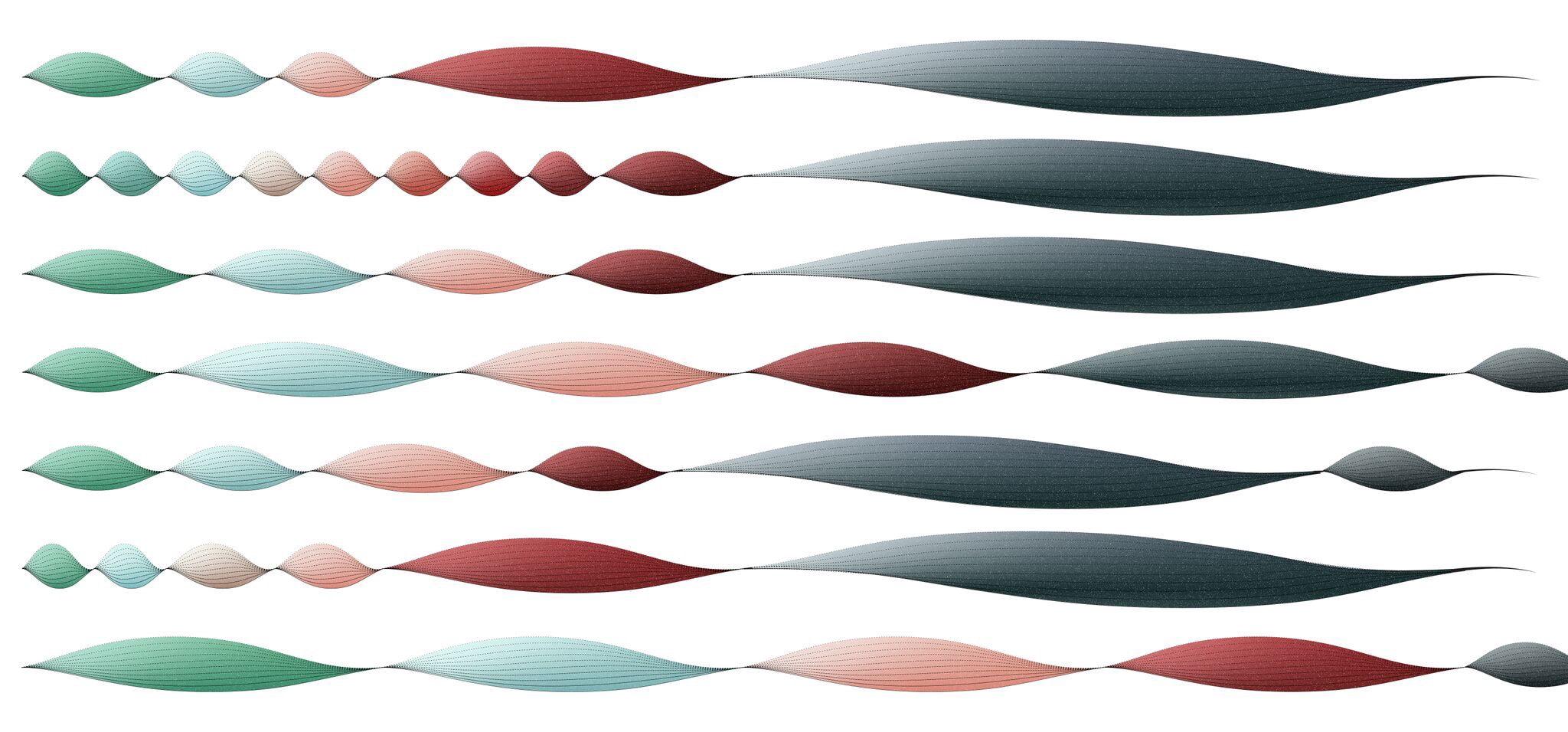 An abstract illustration–horizontal red and green lines.