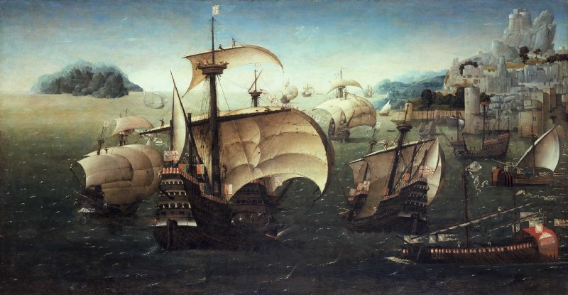 A painting of ships