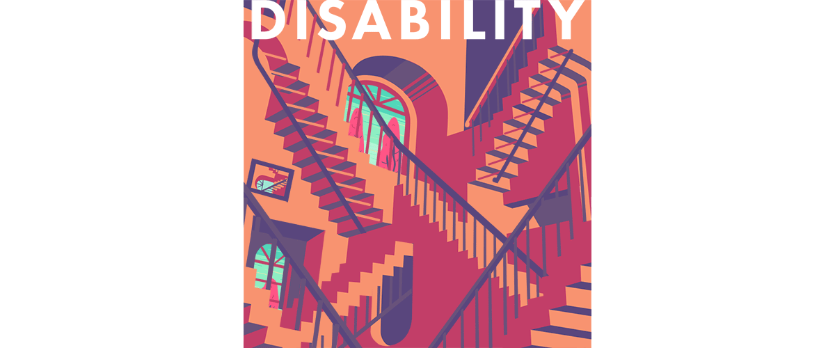 Disability Beat logo featuring many sets of staircases