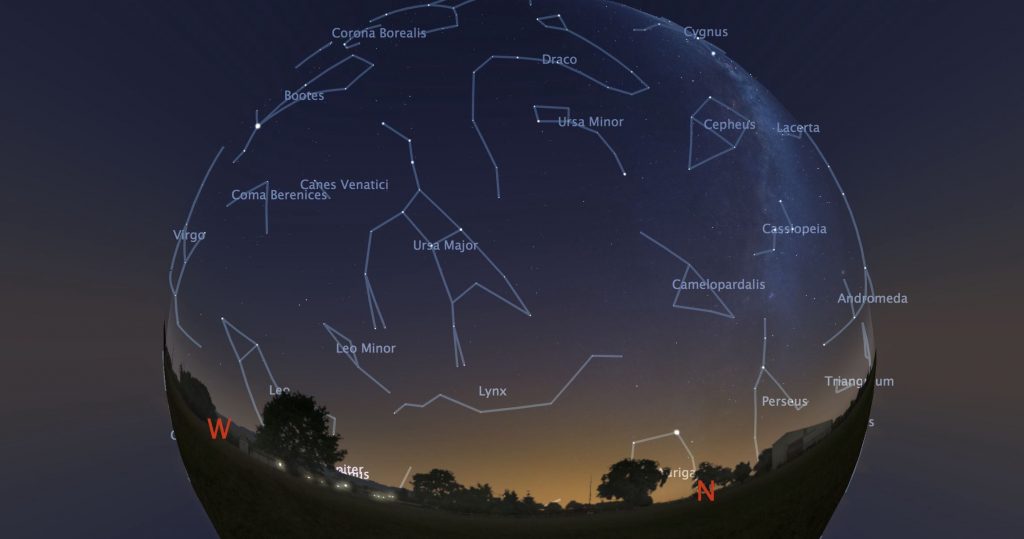 A virtual sphere representing the field of view inside the StarsightVR app. The constellations in the night sky are highlighted with lines and dots.