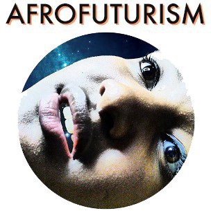 The logo for How We Get To Next's Afrofuturism section, showing a black woman looking up into space