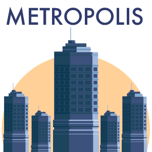 Metropolis logo featuring a city skyline